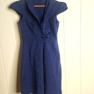 Y2K Blue Polka-dot  Ruffle  Whimsy Femine Lapel Collar Mini Dress